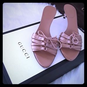 Gucci's "Tom Fords"Rose Gold Satin Kitten Heels